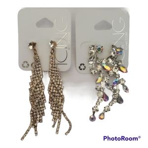 Lot of Two ICING Crystal Gem Gold Women's Dangling Earrings